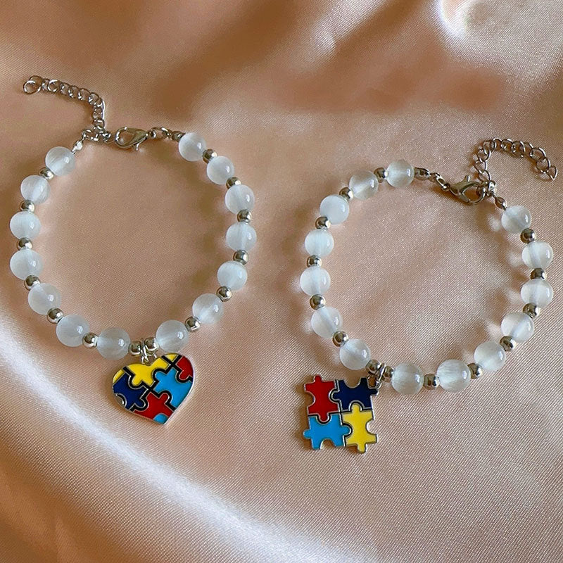 Wholesale Puzzle Love Pendant Pink Opal Bracelet