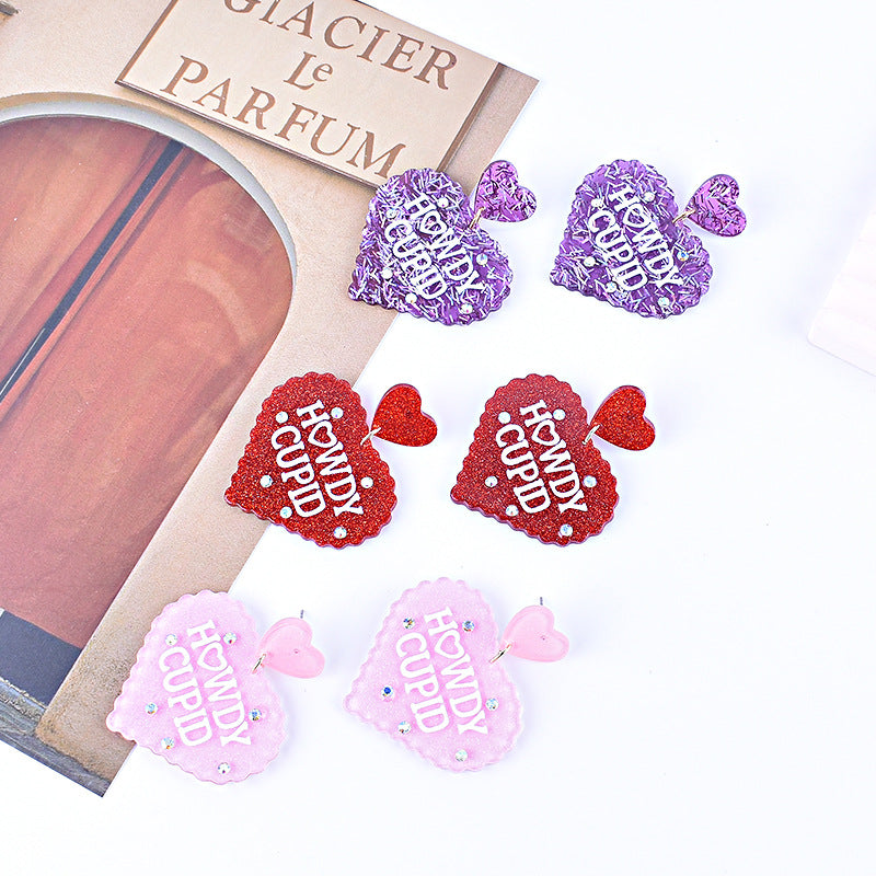 Wholesale Valentine's Day Love Letter Love Heart-shaped Red and Pink Earrings