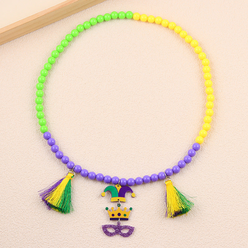 Wholesale  Carnival  Colorfulful Beaded Mask Tassel Acrylic Pendant  Necklace