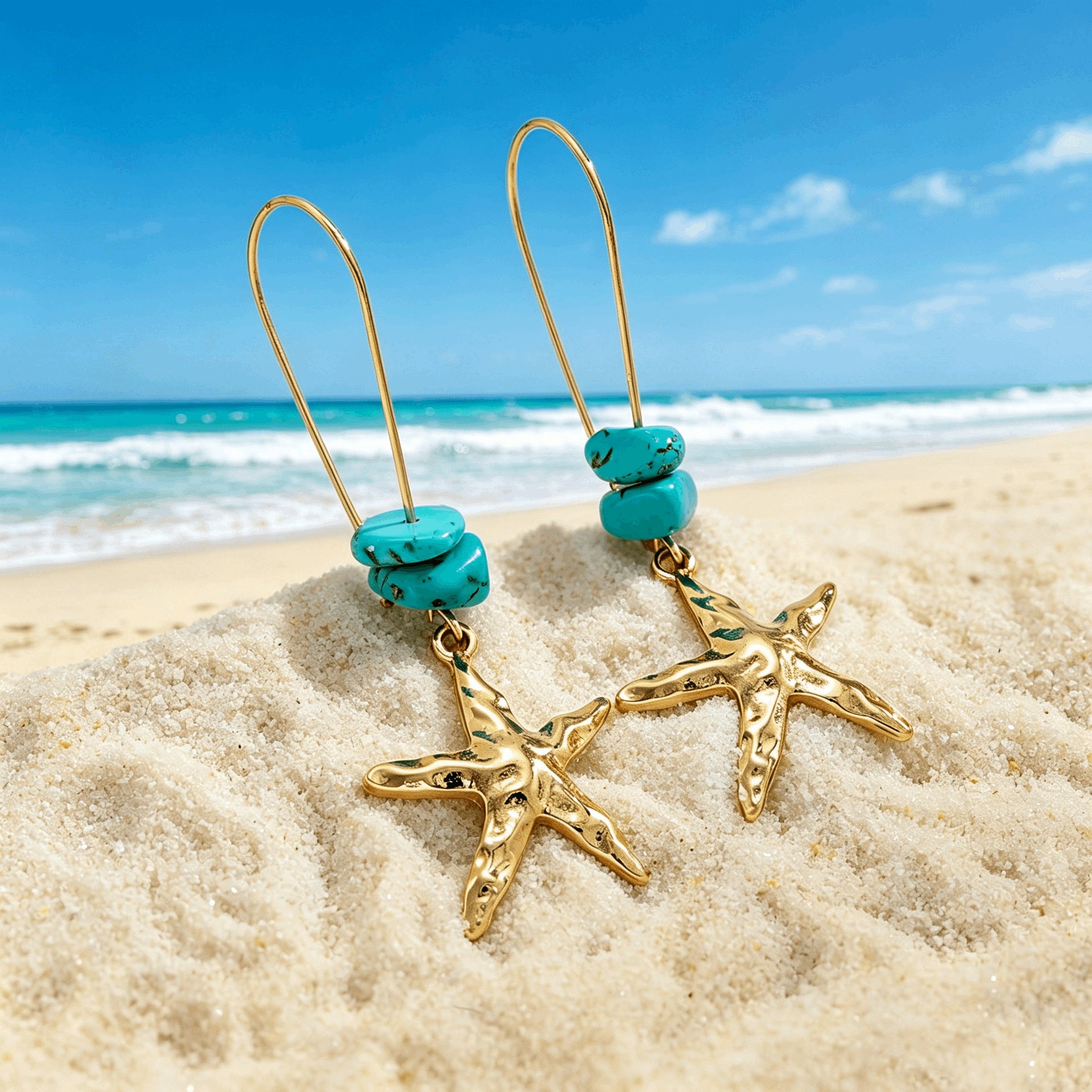 Wholesale Ocean Starfish Alloy Pendant Earrings With Faux Turquoise Beads Women S Fashion Accessory For Casual Commute Boutique Resale