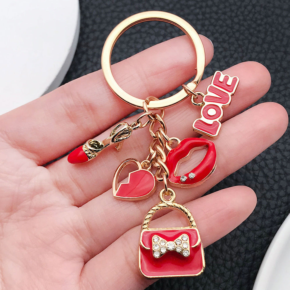Wholesale Red LOVE Red Lips Love Bag Metal Keychain