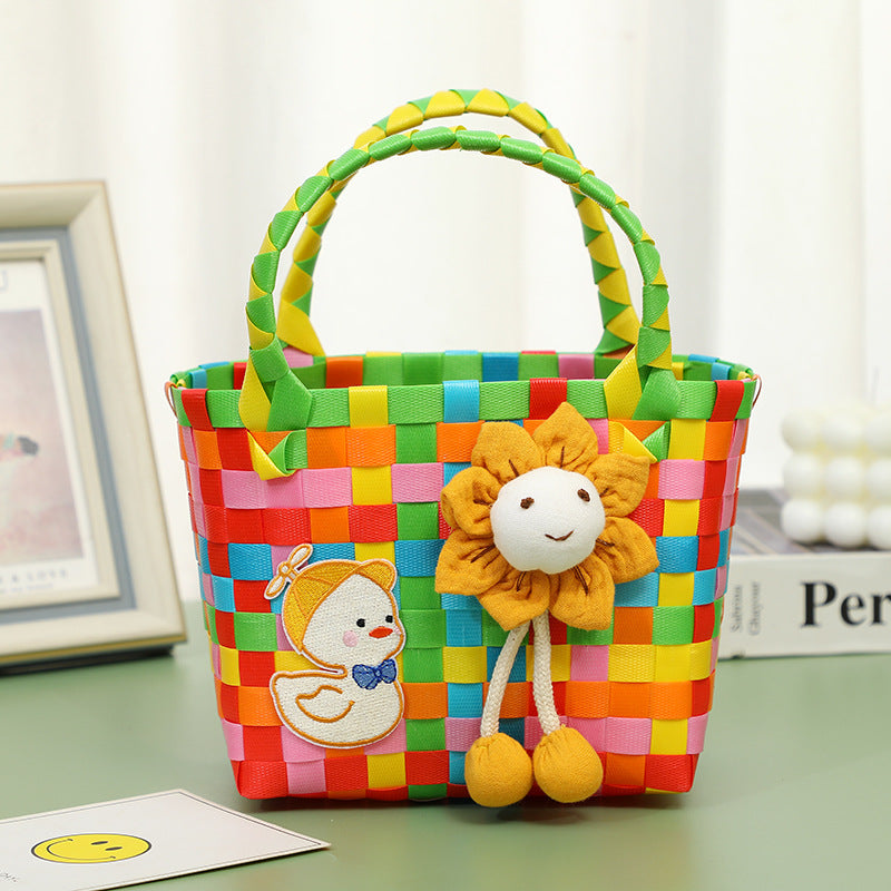 Wholesale Children's flower cute summer beach colorful literary hand-woven handbag