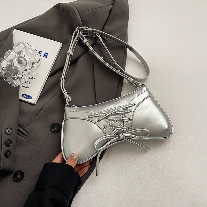 Wholesale Cross Strap Drawstring Shiny Pleated Bow Shoulder Bag