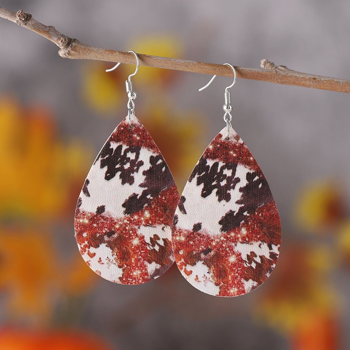 Wholesale Western-style leopard-print turquoise drop leather double-sided earrings