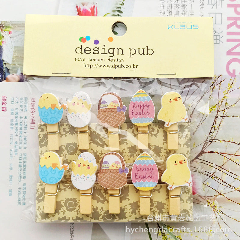 Wholesale Easter element collection cartoon rabbit clip hanging photo wall kindergarten flower shop card Easter egg small wooden clip