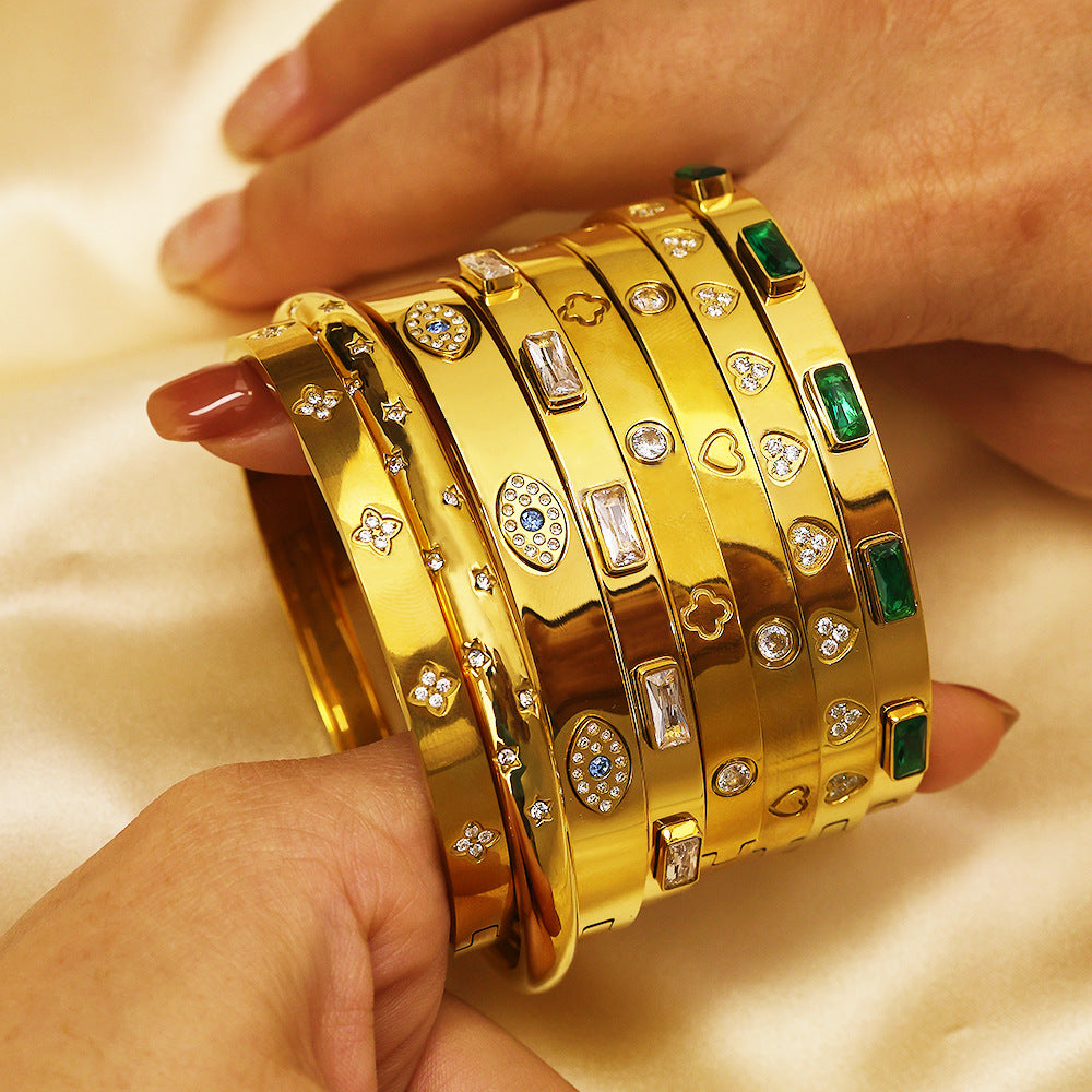 Wholesale 18K gold plated diamond retro stacked titanium steel bracelet