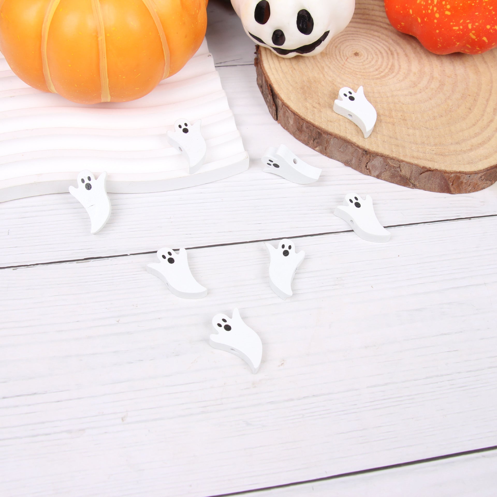 Wholesale 20pcs Halloween Ghost Face Colorful Wooden Hemp Rope Tassel Accessories Beads