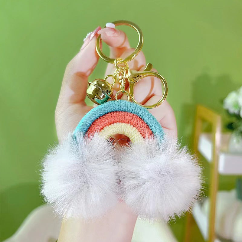 Wholesale Bohemian style creative rainbow fur ball keychain pendant