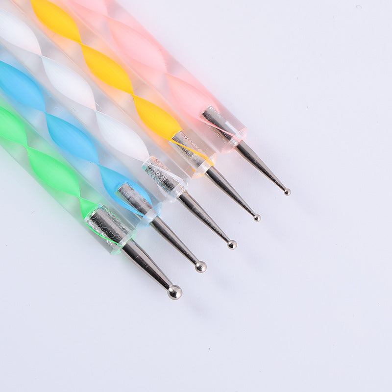 Wholesale Acrylic Drill Spiral Double-headed Manicure Dotting Pen Set 5 Pieces