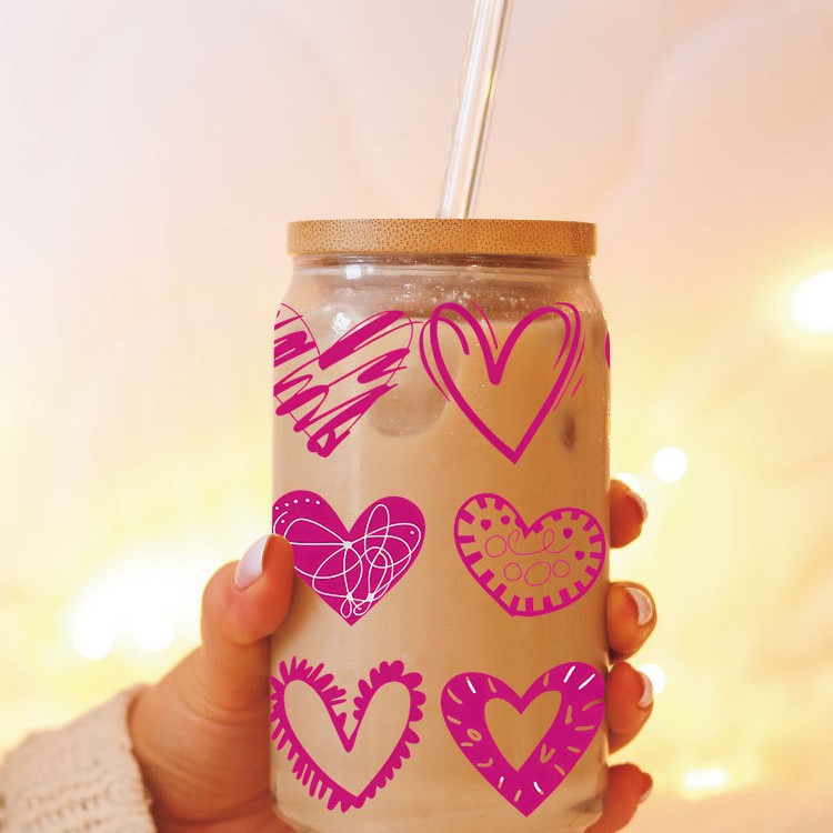 Wholesale Pink Heart  16oz Cup UV DTF Wraps