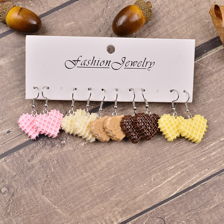 Wholesale Simulated Chocolate Waffle Love Cream Glue Resin Acrylic Earrings Set
