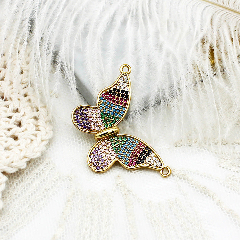 Wholesale Copper Micro Inlaid Color Zirconium Butterfly DIY Jewelry Accessories
