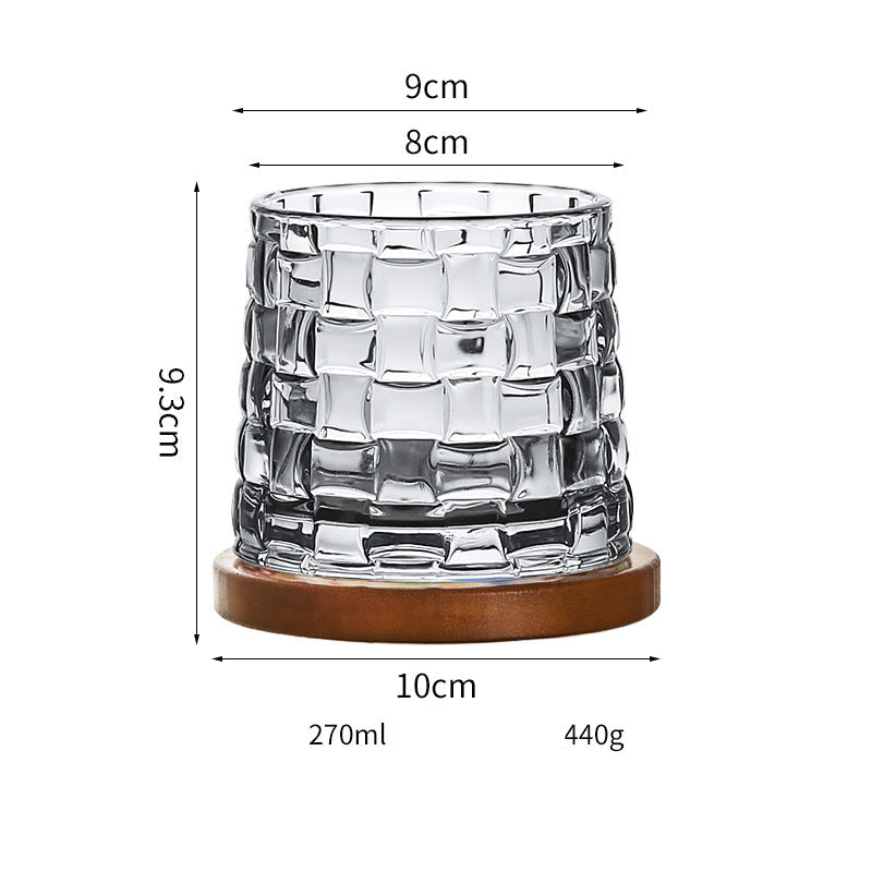 Wholesale Haisman thickened color glass creative rotating whiskey glass hand painted rotating cup with wooden tray decompression Cup