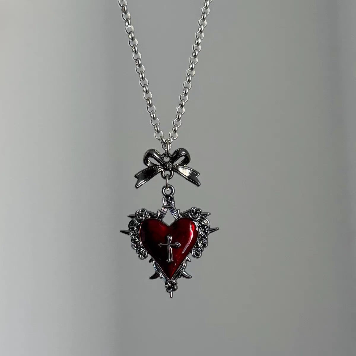 Wholesale  Gothic y2k subculture red love thorn pendant necklace