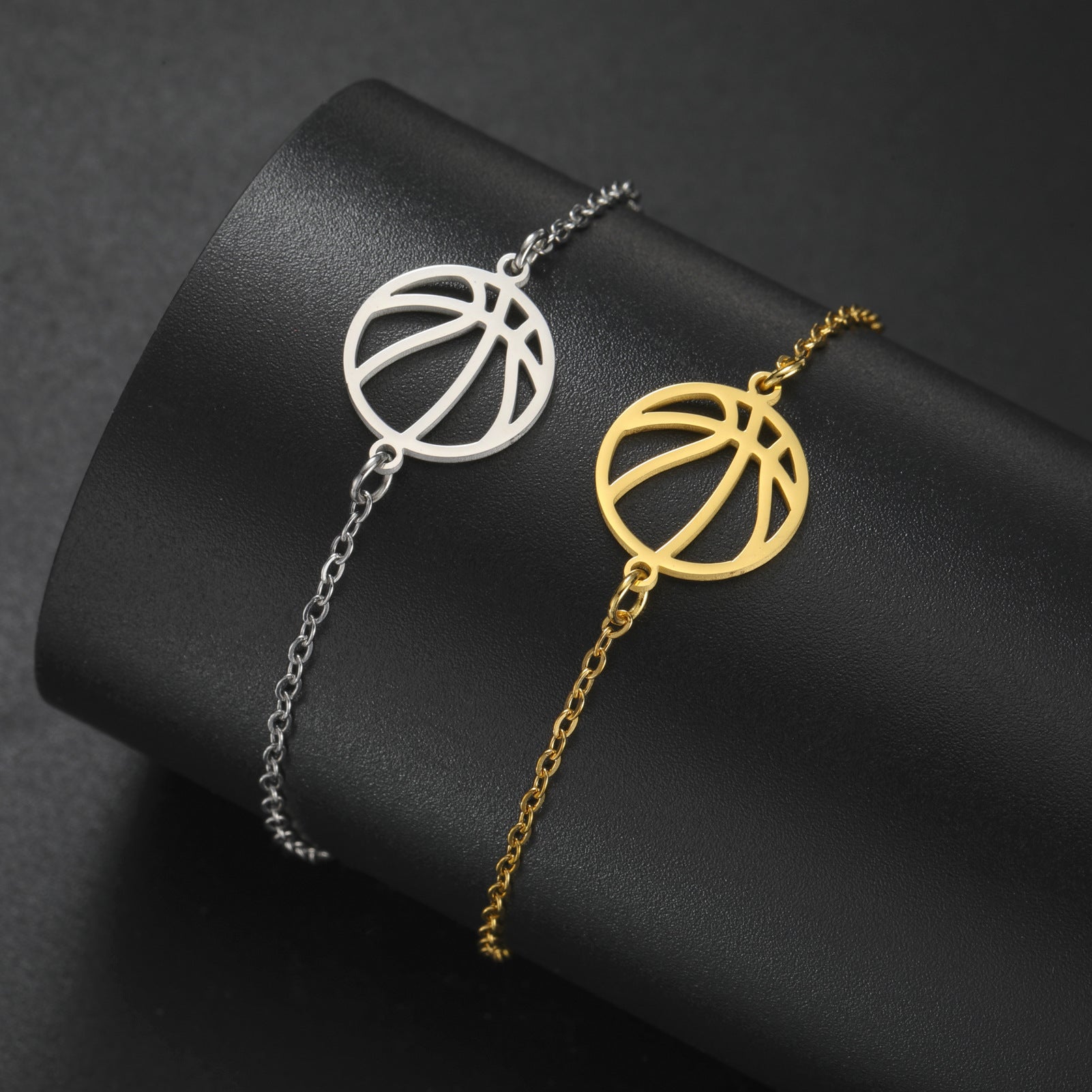 Wholesale Double Hole Volleyball Basketball Pendant Stainless Steel Bracelet