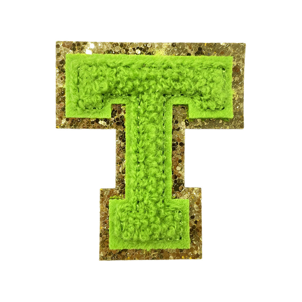 Wholesale Gold Glitter A Z Letter Patches Towel Embroidery Appliques Self Adhesive For Coats Stylish DIY Fashion Accessory