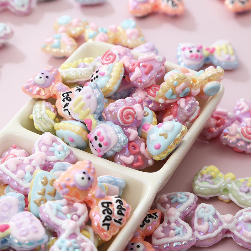 Wholesale Cute cartoon heavy oil double-sided hand-painted bow acrylic beads