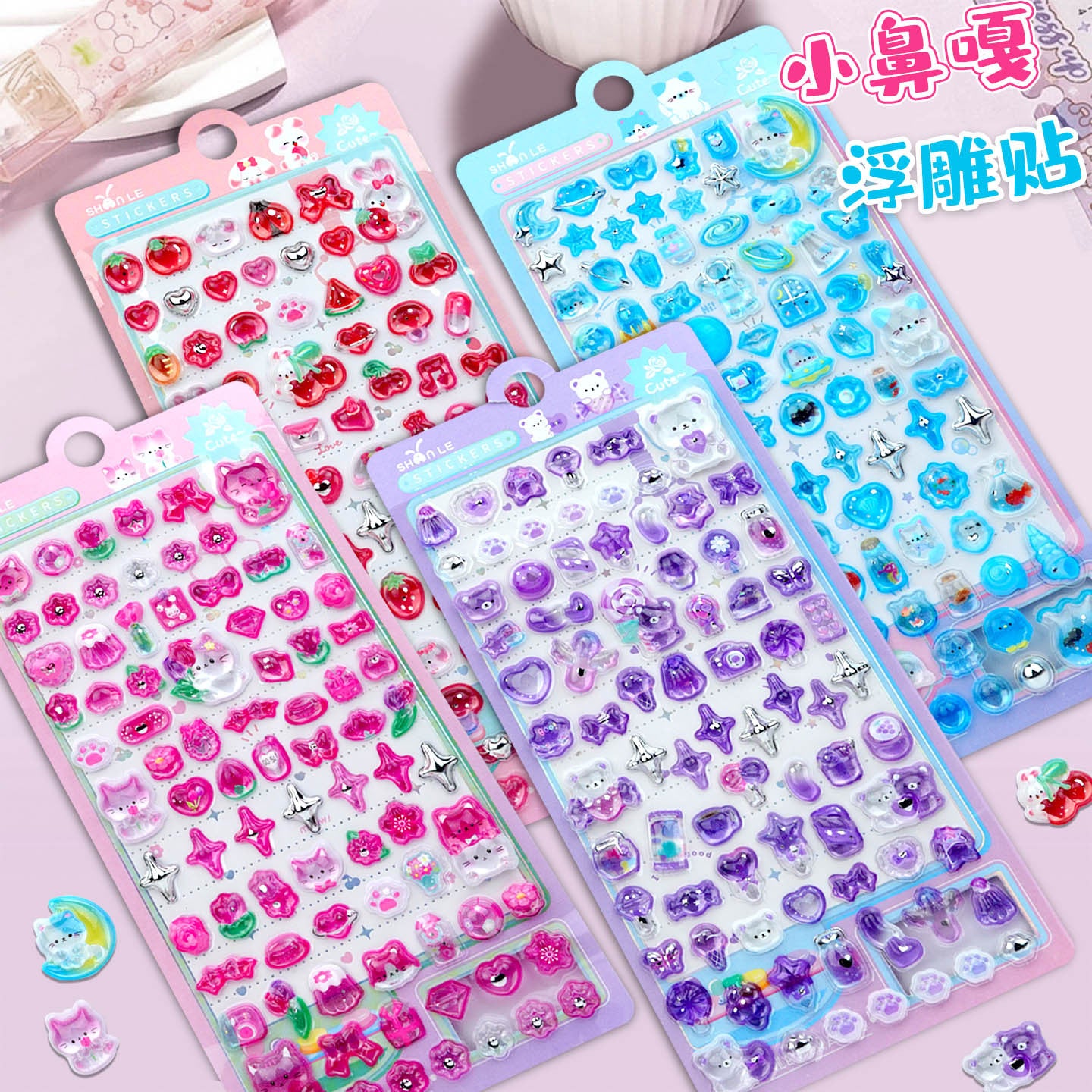 Wholesale Rabbit Cat Love Strawberry Fruit Relief 3D Stickers