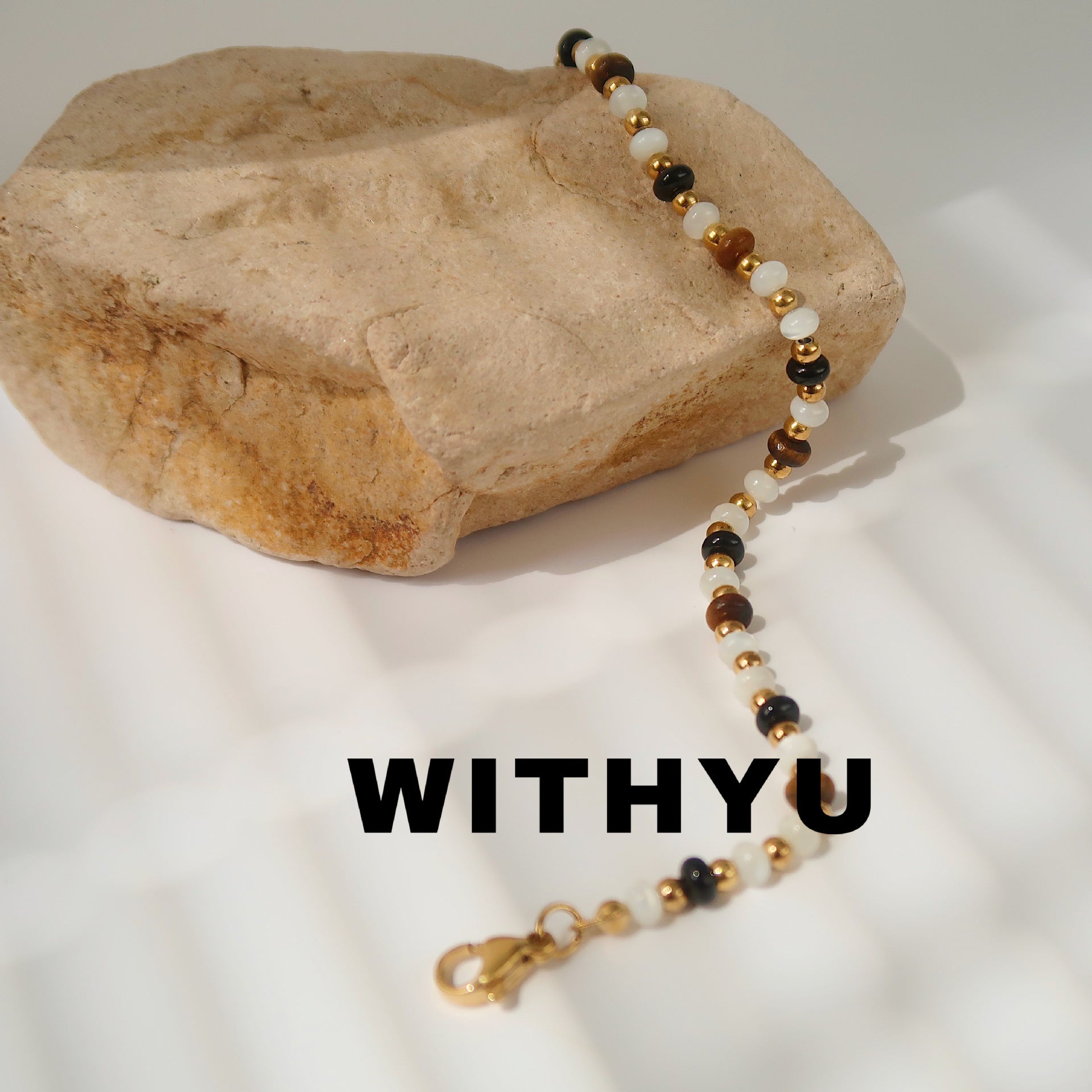 Wholesale Natural Stone Crystal Black and White Color Beaded Titanium Steel Necklace