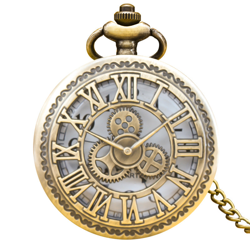 Wholesale Bronze large hollowed out patterned gear pocket watch