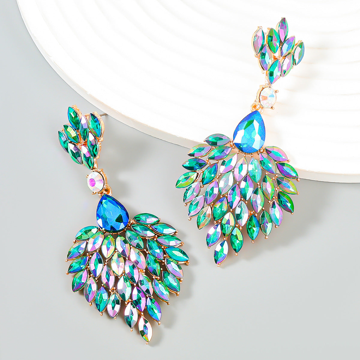 Wholesale Alloy Colored Diamond Full Diamond Gemstone Earrings