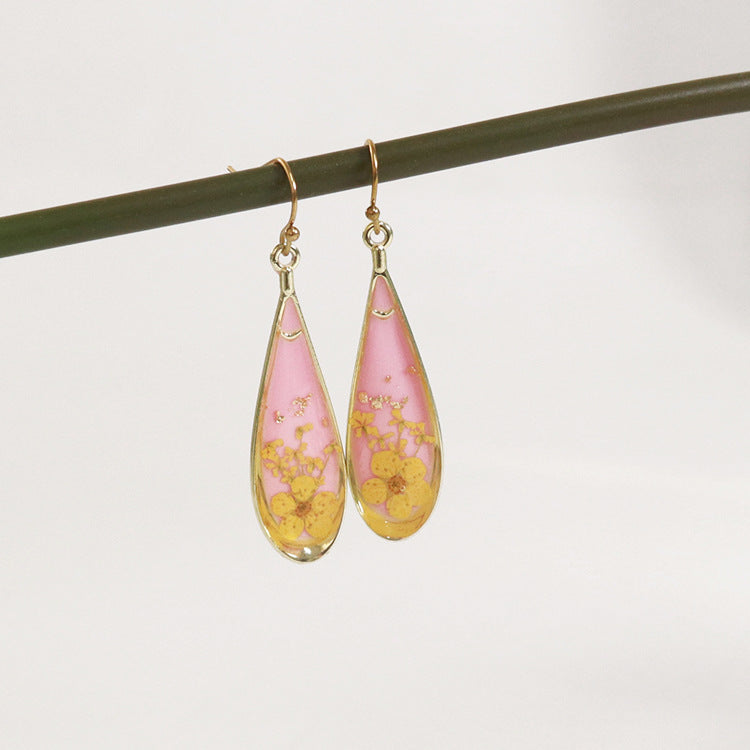 Wholesale 6pcs Plant Specimen Resin Colorful Dried Flower Earrings