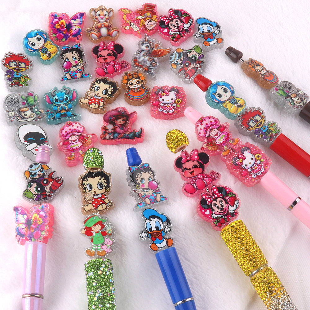 Wholesale 10pcs glitter cartoon straight-hole DIY acrylic beads OLY Exclusive
