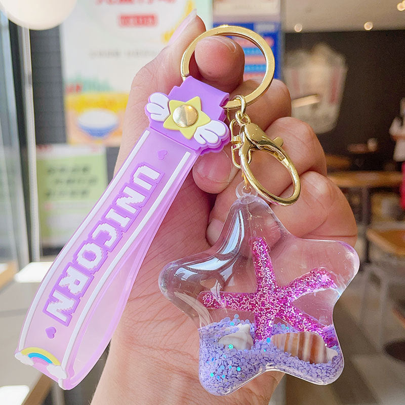 Wholesale Cute Starfish Quicksand Bottle Oiled Acrylic Keychain