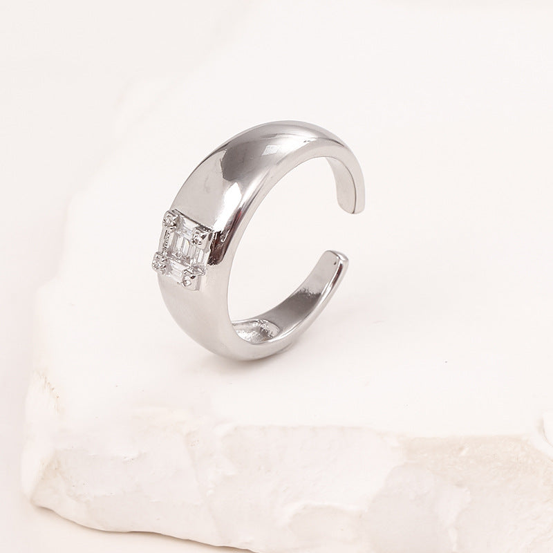 Wholesale Copper Micro Set Geometric Square Zircon Open Ring