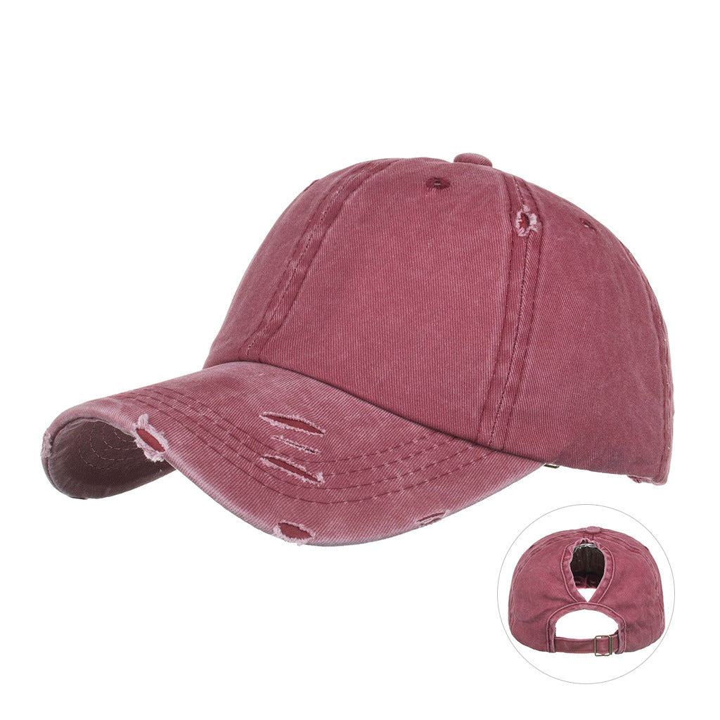 Wholesale Ponytail hole hat curved brim flat hat solid color baseball cap