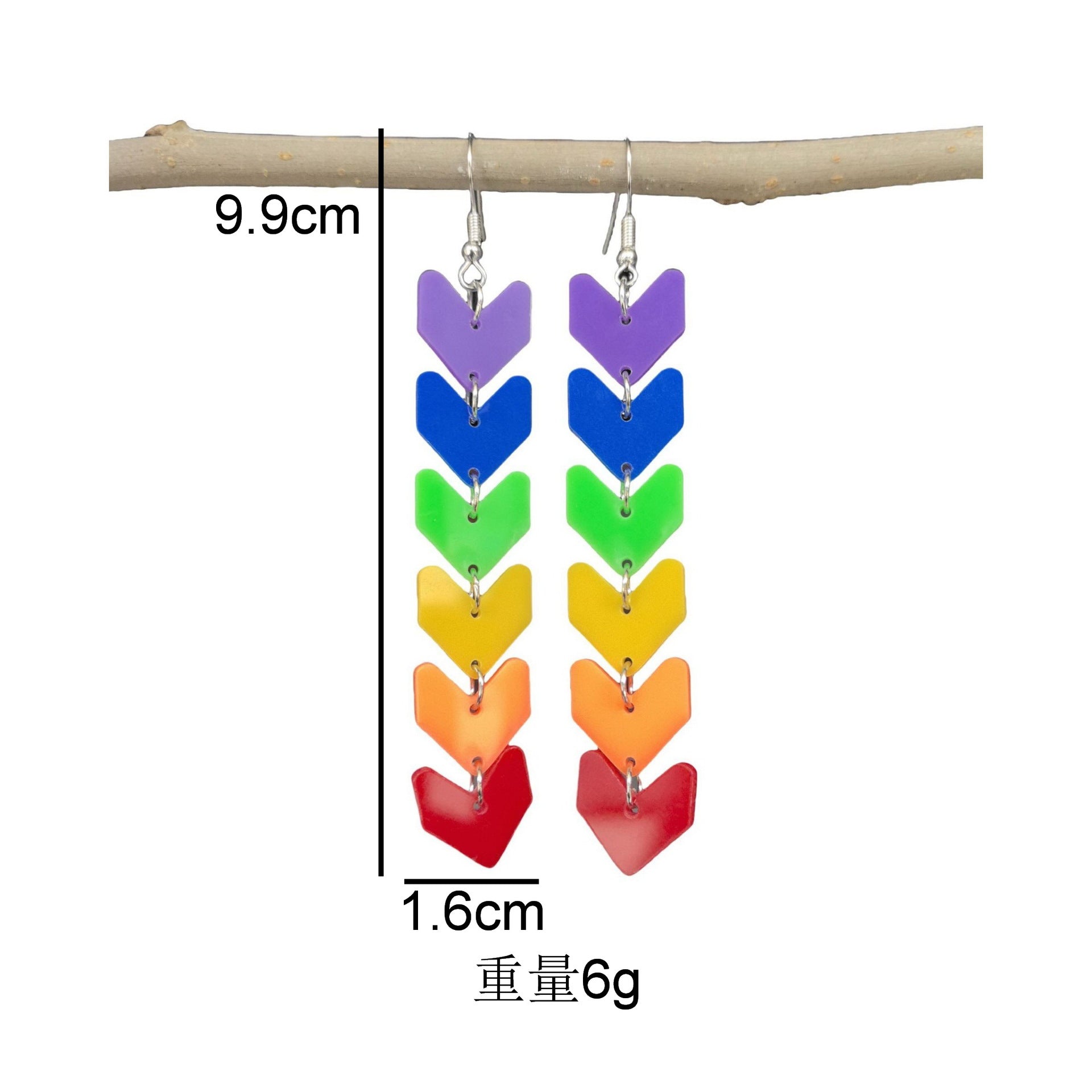 Wholesale Rainbow six-color acrylic tassel heart flower arrow earrings