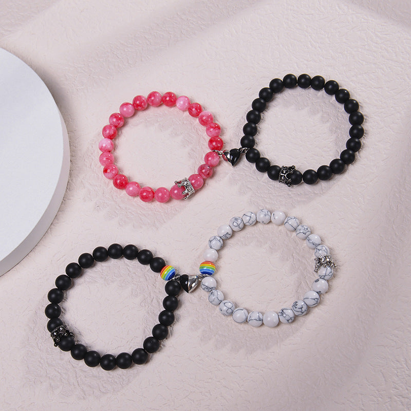 Wholesale White Turquoise Frosted Stone Magnets Attract Crown Natural Stone Beads Bracelet