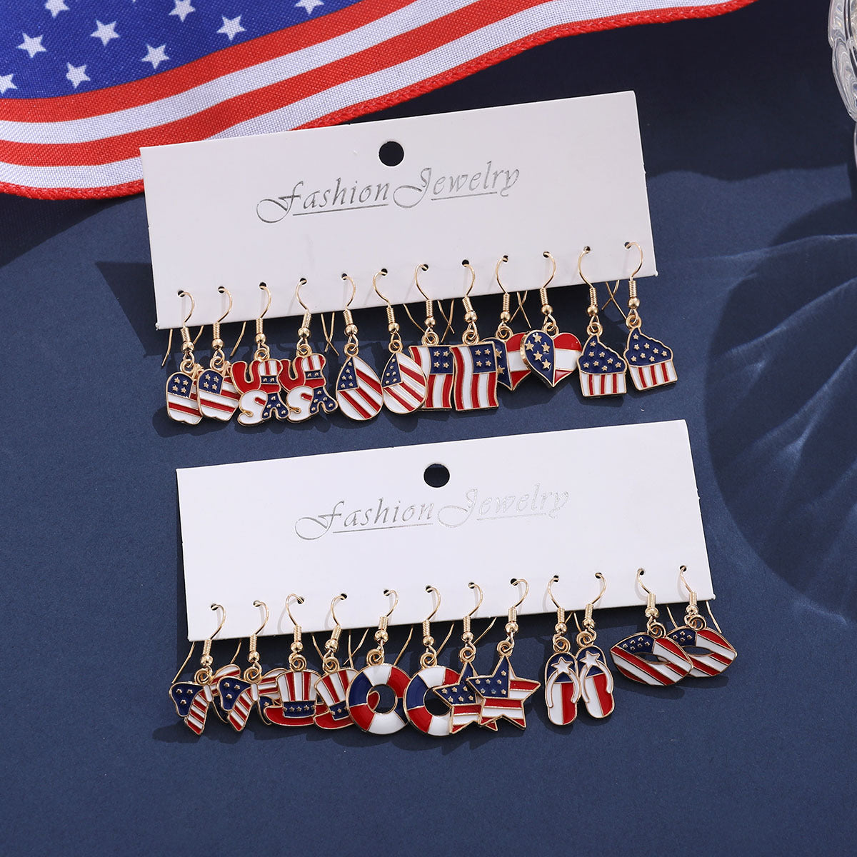 Wholesale Independence Day red  white blue star striped slipper earring set