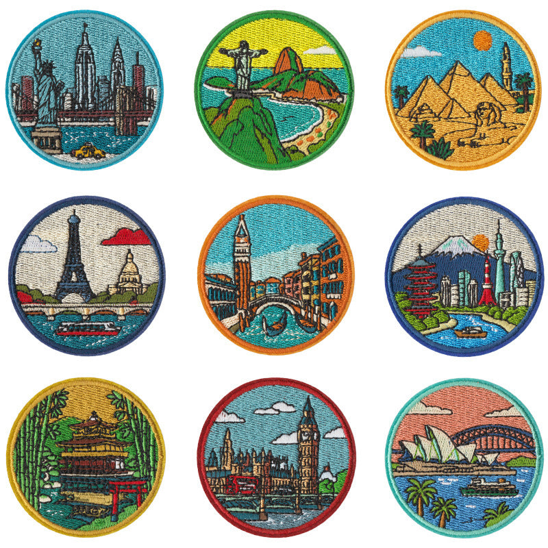 Wholesale World Landmark Embroidered Iron On Patches 9 Pack Commemorative Souvenir Badge Style No Sew DIY Decorative For ets Craft Accessory