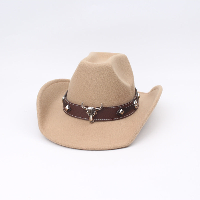 Wholesale Imitation Cashmere Cowhead Curled Edge Western Denim Top Hats