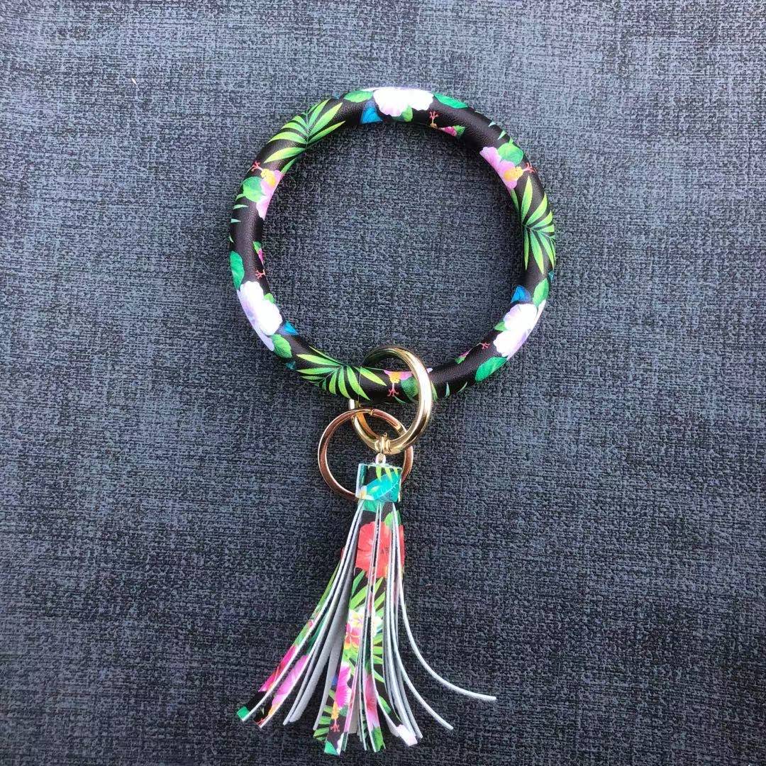 Wholesale Chinese Style Flower Series Pu Leather Tassel Bracelet Keychain