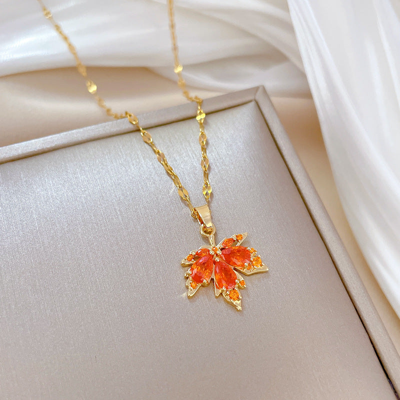 Wholesale Red Maple Leaf Stainless Steel Necklaces