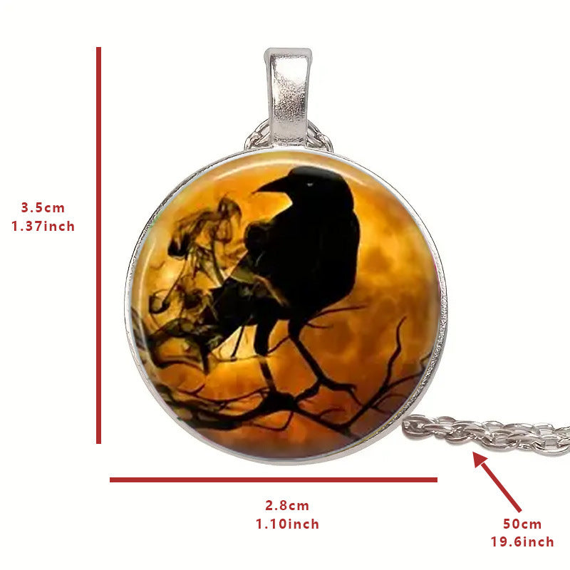 Wholesale Vintage Crow Crystal Pendant Halloween Gift Personalized Time Gem Necklace