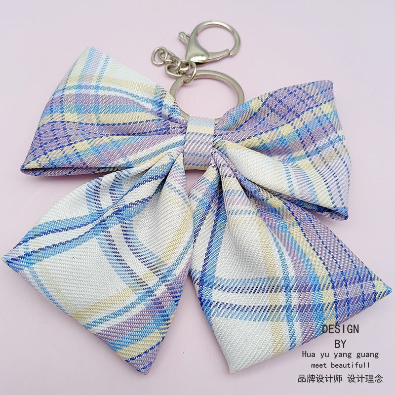 Wholesale JK handmade plaid skirt tie pendant bow keychain