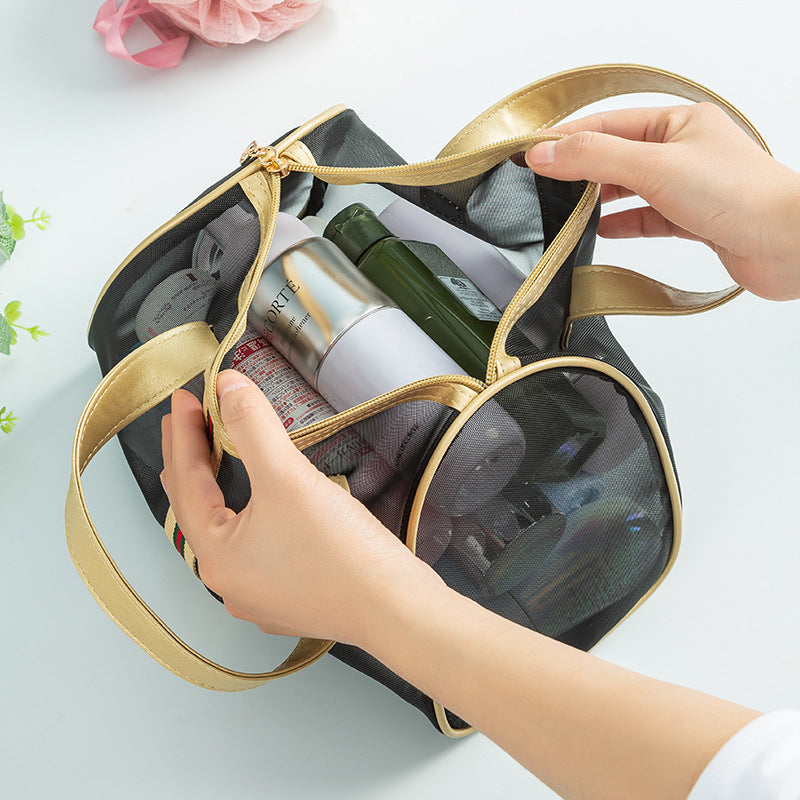 Wholesale Mesh Portable Makeup Travel Storage Bag Transparent Bathing and Swimming Bag