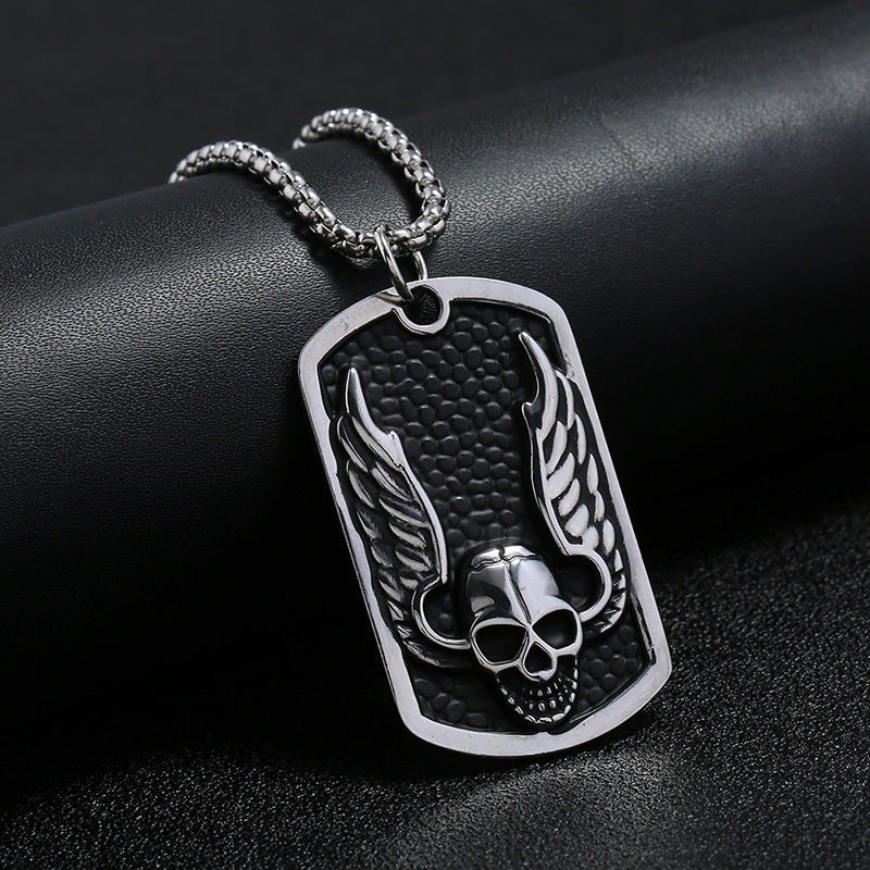 Wholesale men's personalized titanium steel alloy dark feather brand necklace