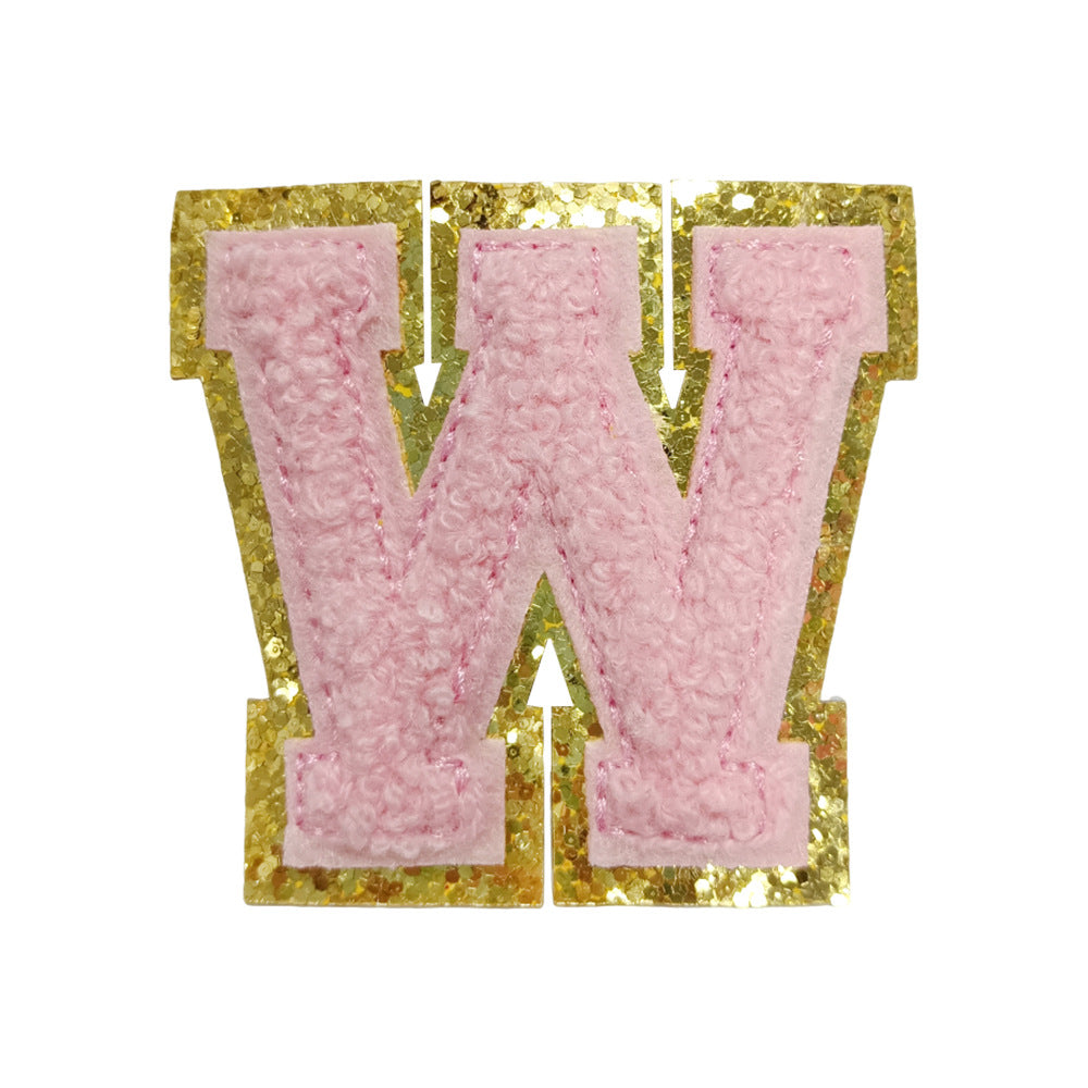 Wholesale Towel Embroidered Self Adhesive Letter Patches A Z Gold Glitter Double Layer Chic DIY Coat Accessory