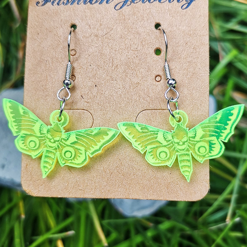 Wholesale 2pairs/pack Acrylic Halloween Wine Glass Skeleton Cat Fluorescent Green Earrings