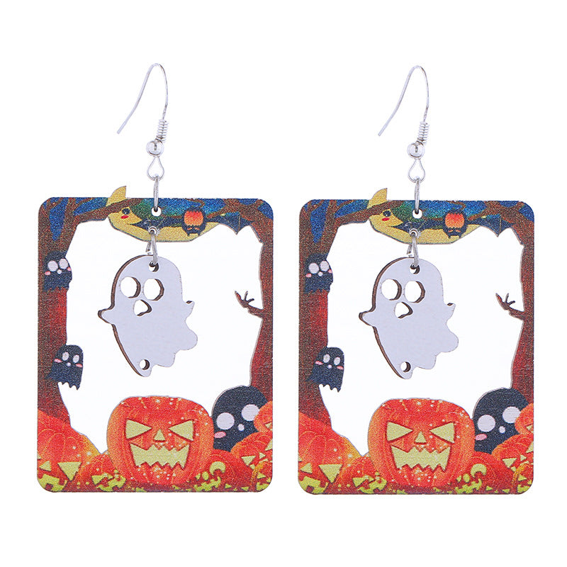 Wholesale  Wooden Earrings Ghost Pumpkin Castle Fun