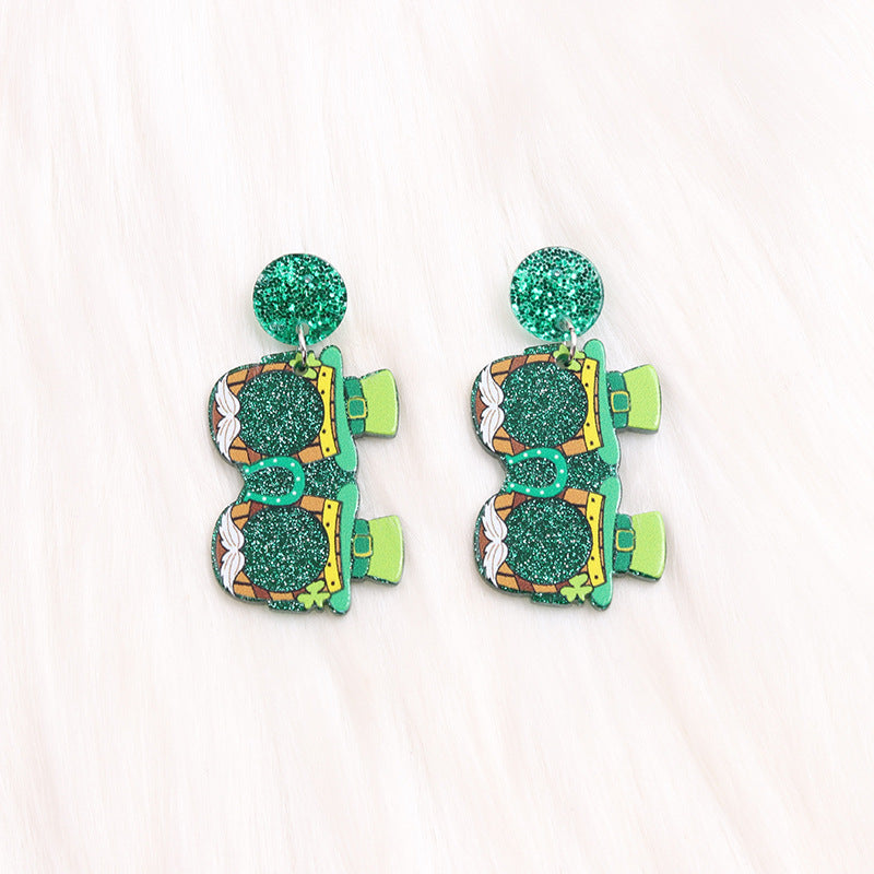 Wholesale Acrylic Earrings St. Patrick's Beer Festival Sunglasses Element Earrings