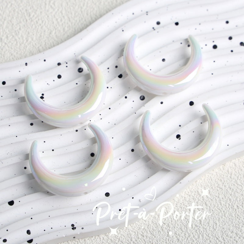 Wholesale 10pcs Cream Color Big Moon Acrylic DIY Beaded Jewelry Accessories