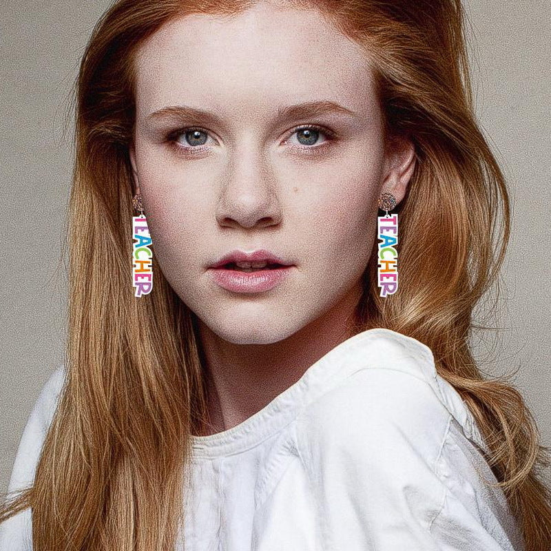 Wholesale 10PCS  Letters Beginning of School Season Graduation Season Flower Teacher Acrylic Earrings