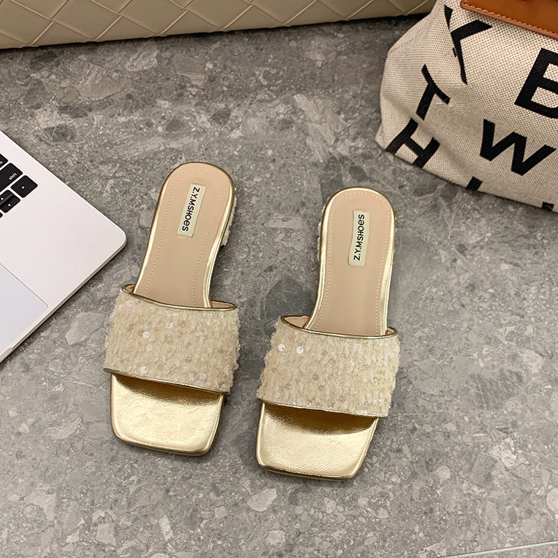 Wholesale Sequined Low-heeled Flip Flops