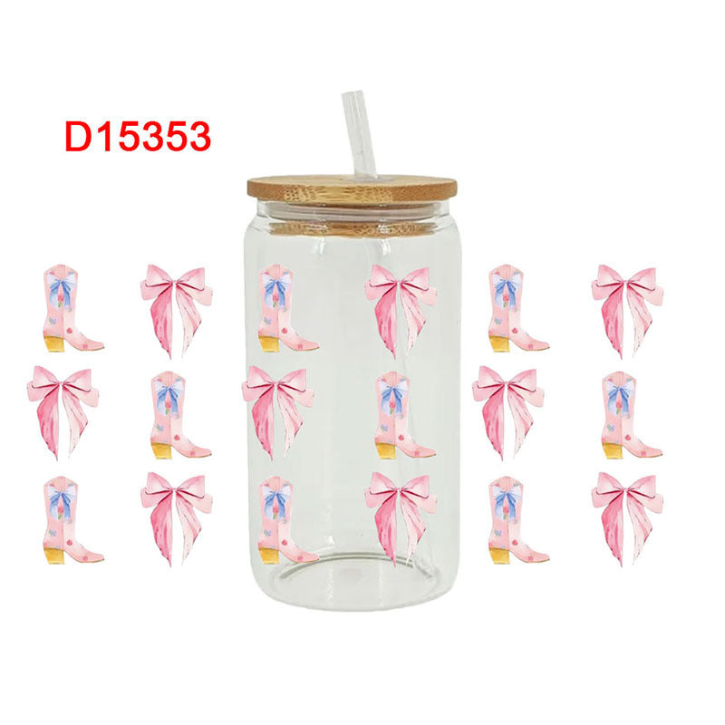 Wholesale  Pink bow boots 16oz Cup UV DTF Wraps