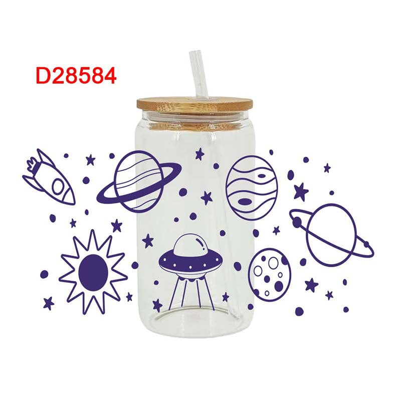 Wholesale Colorful Cartoon Alien Space 16oz Cup UV DTF Wraps